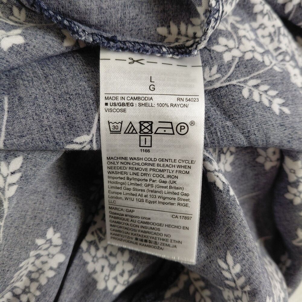 GAP Floral V-Neck Faux Wrap Dress Knee Length Navy/ White Sz L - Picture 9 of 9